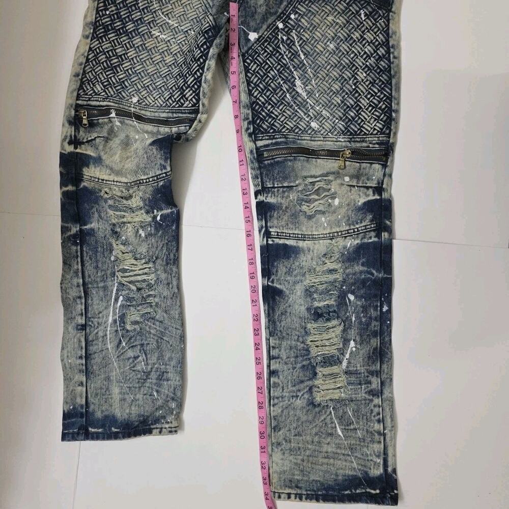 Côte de Nuits Distressed Moto Jeans Acid Wash Paint Splatter 38x34 Streetwear - Picture 8 of 11